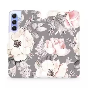 Flipové pouzdro Mobiwear - Samsung Galaxy A34 5G - MX06S Květy na šedém pozadí