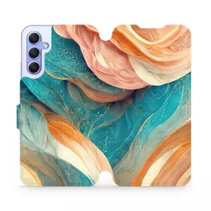 Flipové pouzdro Mobiwear - Samsung Galaxy A34 5G - VP36S Azurový a oranžový mramor