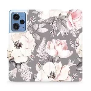 Flipové pouzdro Mobiwear - Xiaomi Redmi Note 12 Pro 5G - MX06S Květy na šedém pozadí
