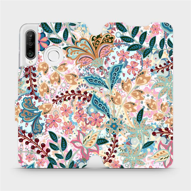 Flipové pouzdro Mobiwear - Huawei P30 Lite - MX04S Spletité kvítky a listy