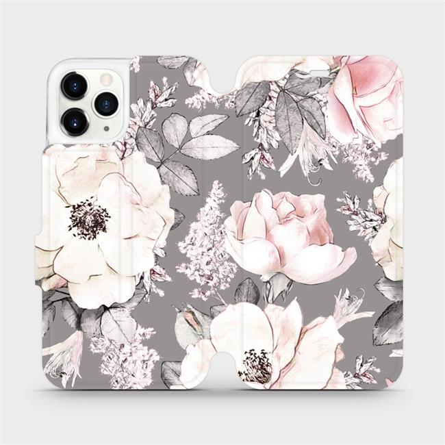 Flipové pouzdro Mobiwear - Apple iPhone 11 Pro - MX06S Květy na šedém pozadí