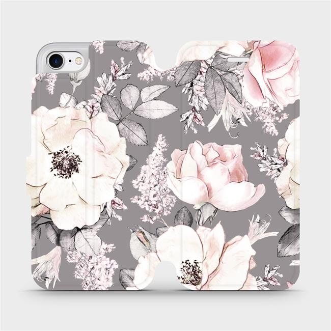 Flipové pouzdro Mobiwear - Apple iPhone 7 - MX06S Květy na šedém pozadí