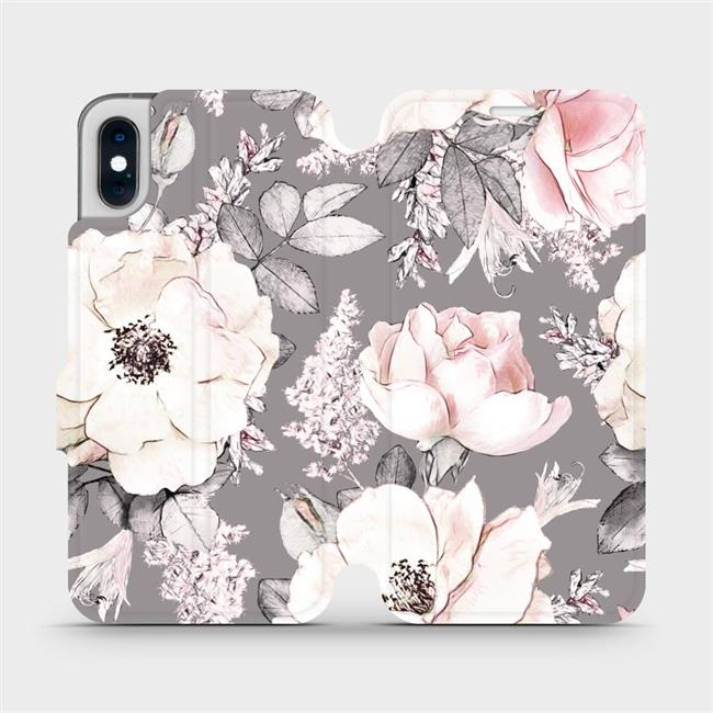 Flipové pouzdro Mobiwear - Apple iPhone XS - MX06S Květy na šedém pozadí