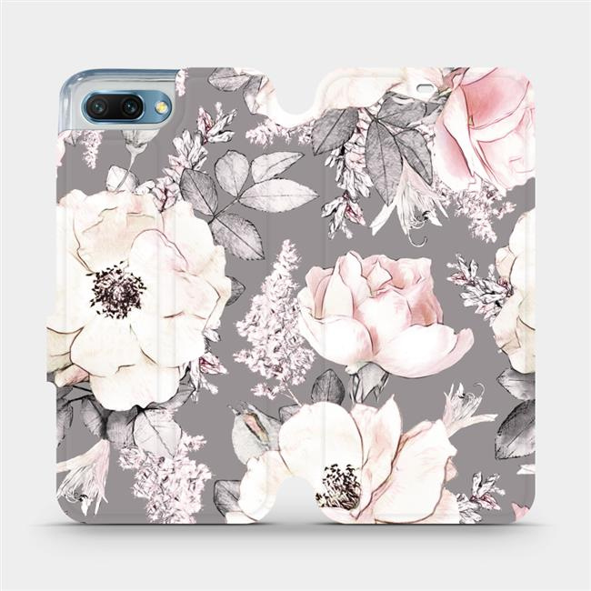 Flipové pouzdro Mobiwear - Honor 10 - MX06S Květy na šedém pozadí