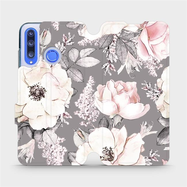 Flipové pouzdro Mobiwear - Honor 20 Lite - MX06S Květy na šedém pozadí