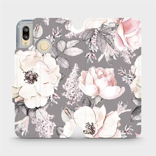 Flipové pouzdro Mobiwear - Huawei P20 Lite - MX06S Květy na šedém pozadí
