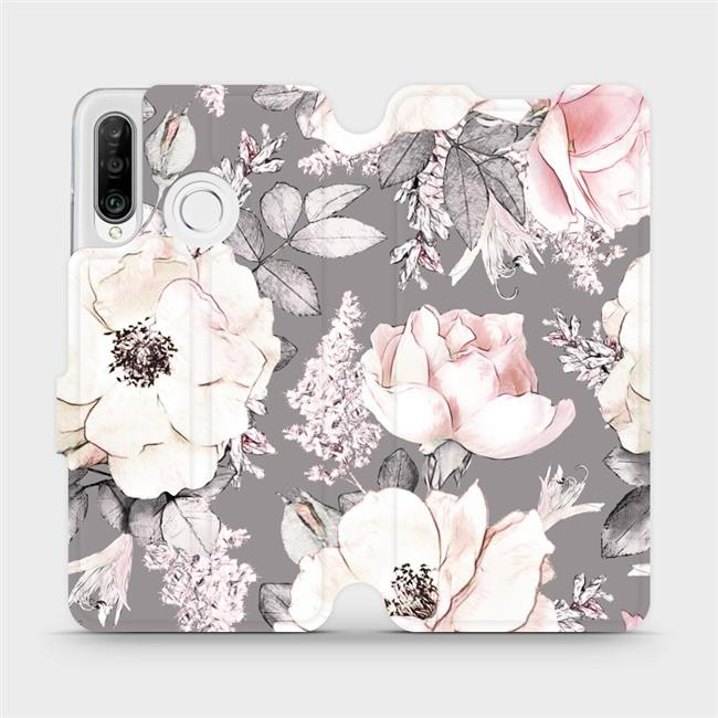 Flipové pouzdro Mobiwear - Huawei P30 Lite - MX06S Květy na šedém pozadí