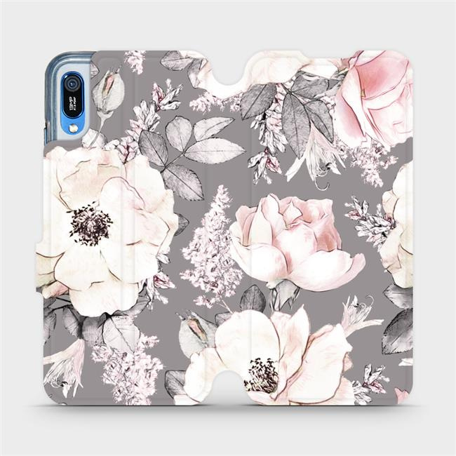 Flipové pouzdro Mobiwear - Huawei Y6 2019 - MX06S Květy na šedém pozadí