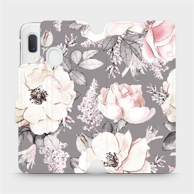 Flipové pouzdro Mobiwear - Samsung Galaxy A20e - MX06S Květy na šedém pozadí