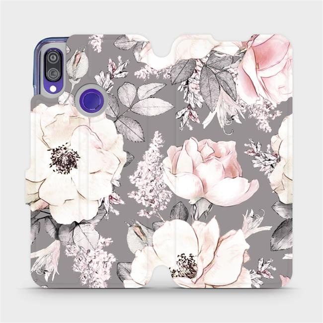 Flipové pouzdro Mobiwear - Xiaomi Redmi Note 7 - MX06S Květy na šedém pozadí