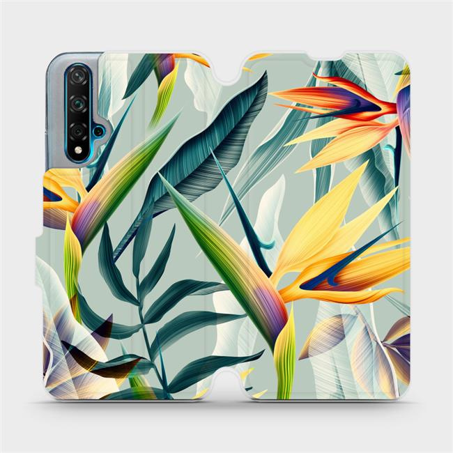 Flipové pouzdro Mobiwear - Huawei Nova 5T - MC02S Žluté velké květy a zelené listy