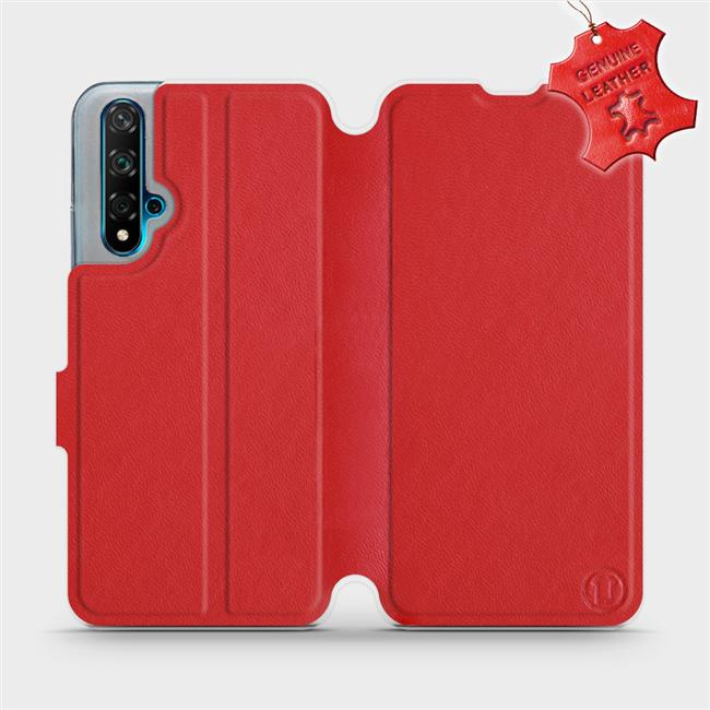 Kožené flip pouzdro Mobiwear - Huawei Nova 5T - Červené