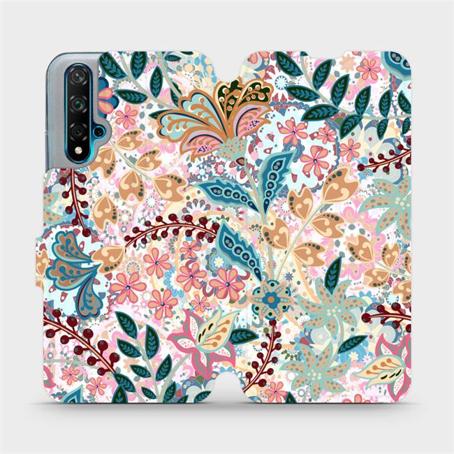 Flipové pouzdro Mobiwear - Huawei Nova 5T - MX04S Spletité kvítky a listy