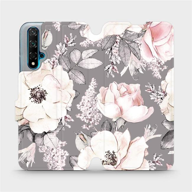 Flipové pouzdro Mobiwear - Huawei Nova 5T - MX06S Květy na šedém pozadí