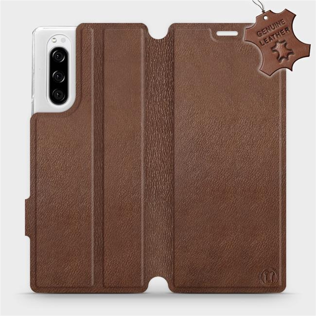 Kožené flip pouzdro Mobiwear - Sony Xperia 5 - Hnědé