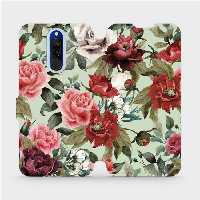 Flipové pouzdro Mobiwear - Xiaomi Redmi 8 - MD06P Růže a květy na světle zeleném pozadí