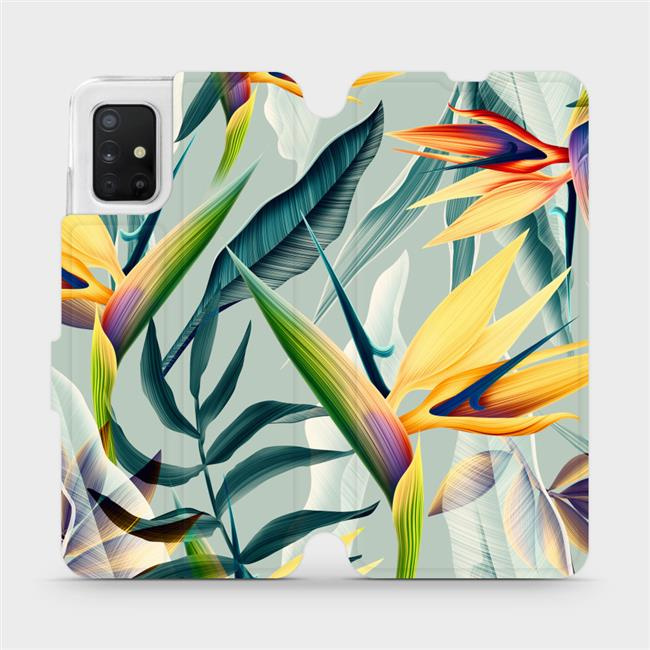 Flipové pouzdro Mobiwear - Samsung Galaxy A51 - MC02S Žluté velké květy a zelené listy