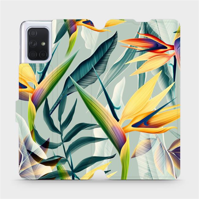 Flipové pouzdro Mobiwear - Samsung Galaxy A71 - MC02S Žluté velké květy a zelené listy