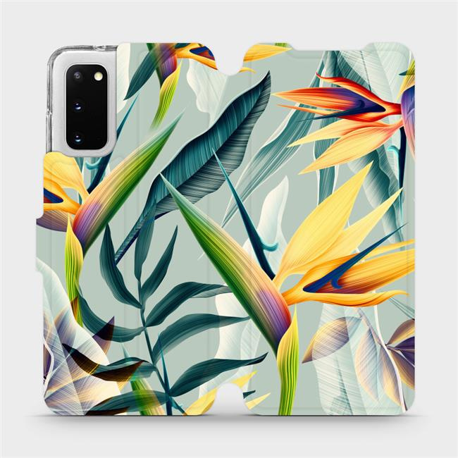 Flipové pouzdro Mobiwear - Samsung Galaxy S20 - MC02S Žluté velké květy a zelené listy