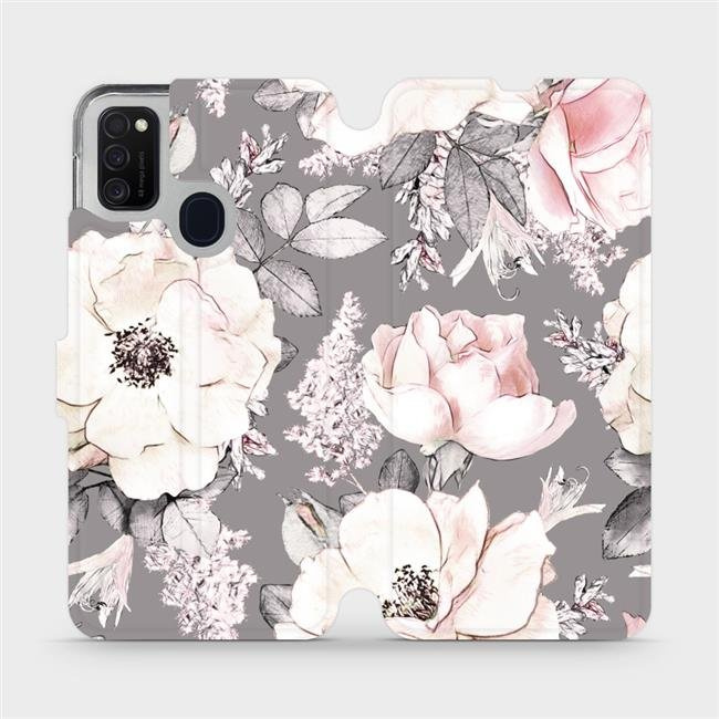 Flipové pouzdro Mobiwear - Samsung Galaxy M21 - MX06S Květy na šedém pozadí