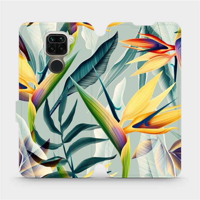 Flipové pouzdro Mobiwear - Xiaomi Redmi Note 9 - MC02S Žluté velké květy a zelené listy