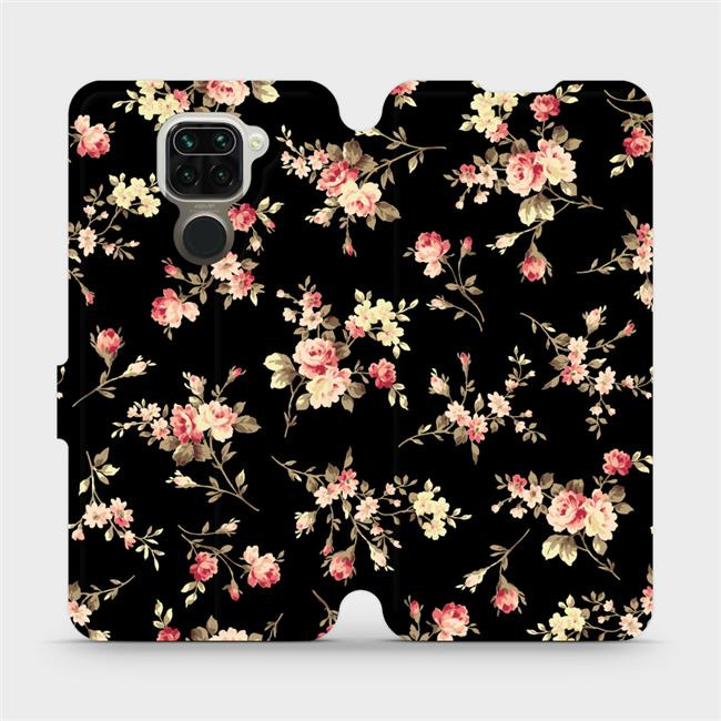 Flipové pouzdro Mobiwear - Xiaomi Redmi Note 9 - VD02S Květy na černé