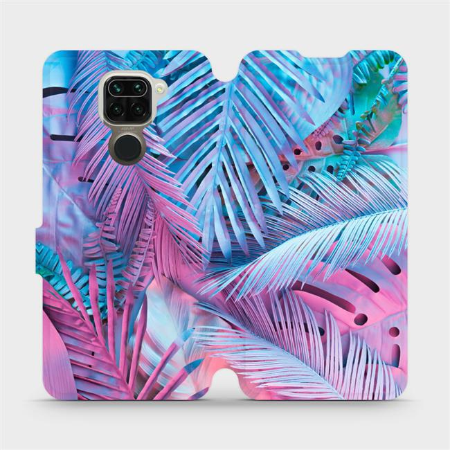 Flipové pouzdro Mobiwear - Xiaomi Redmi Note 9 - MG10S Fialové a modré listy