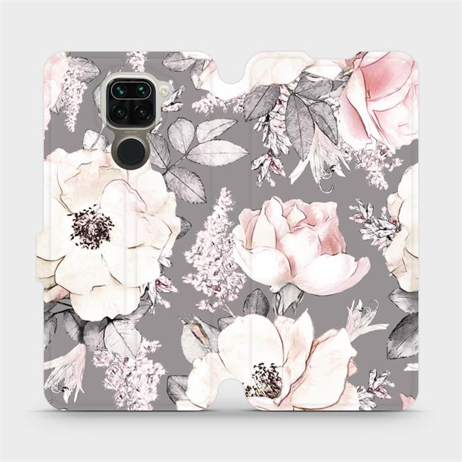 Flipové pouzdro Mobiwear - Xiaomi Redmi Note 9 - MX06S Květy na šedém pozadí