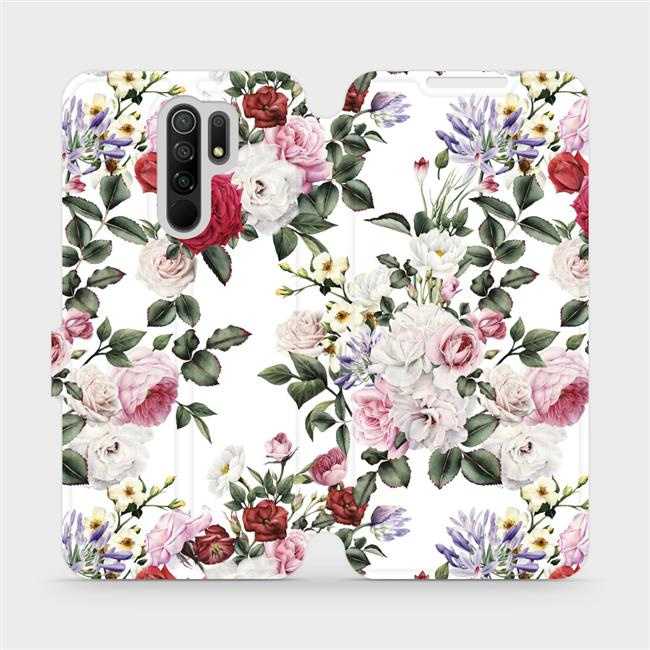Flipové pouzdro Mobiwear - Xiaomi Redmi 9 - MD01S Růže na bílé