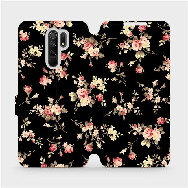 Flipové pouzdro Mobiwear - Xiaomi Redmi 9 - VD02S Květy na černé