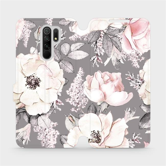 Flipové pouzdro Mobiwear - Xiaomi Redmi 9 - MX06S Květy na šedém pozadí