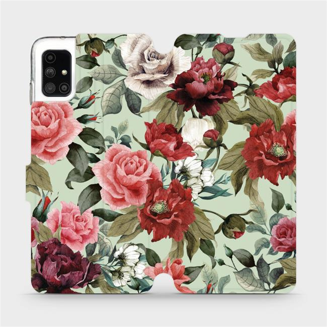 Flipové pouzdro Mobiwear - Samsung Galaxy M51 - MD06P Růže a květy na světle zeleném pozadí
