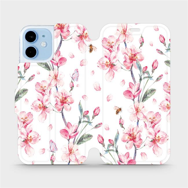 Flipové pouzdro Mobiwear - Apple iPhone 12 mini - M124S Růžové květy