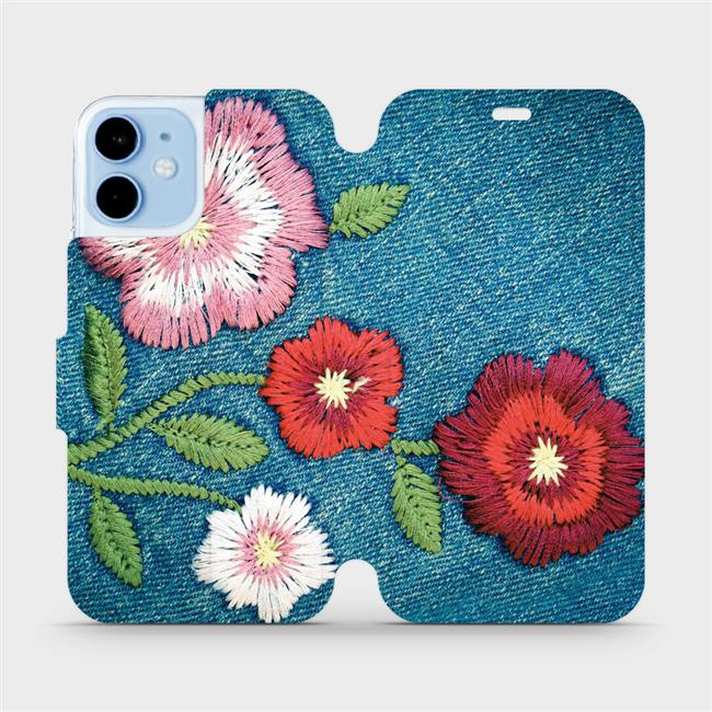 Flipové pouzdro Mobiwear - Apple iPhone 12 mini - MD05P Džínové květy