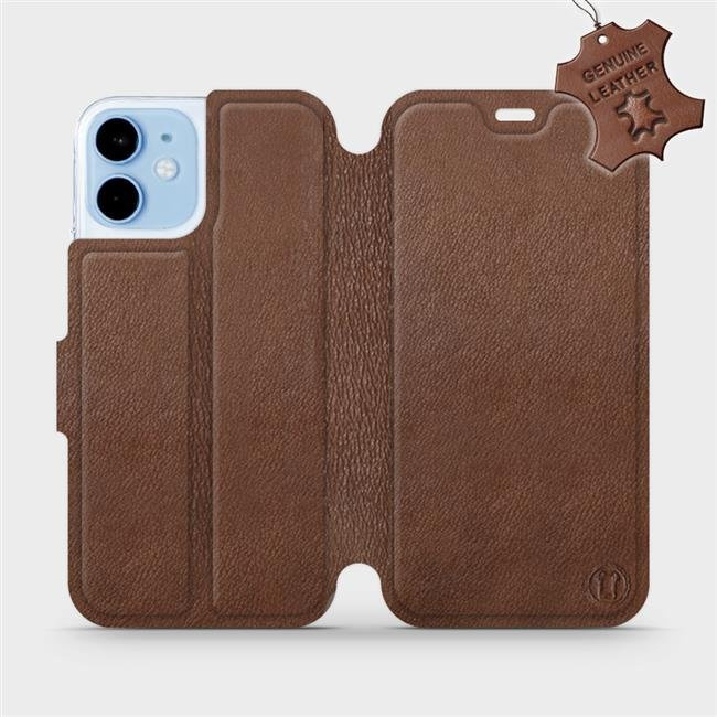 Kožené flip pouzdro Mobiwear - Apple iPhone 12 mini - Hnědé
