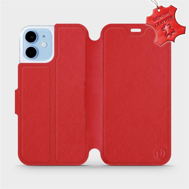 Kožené flip pouzdro Mobiwear - Apple iPhone 12 mini - Červené