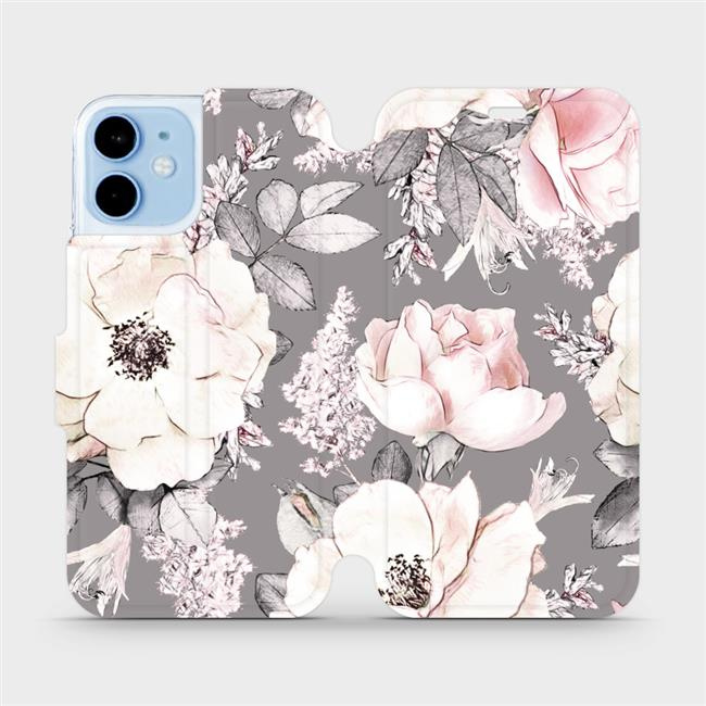 Flipové pouzdro Mobiwear - Apple iPhone 12 mini - MX06S Květy na šedém pozadí