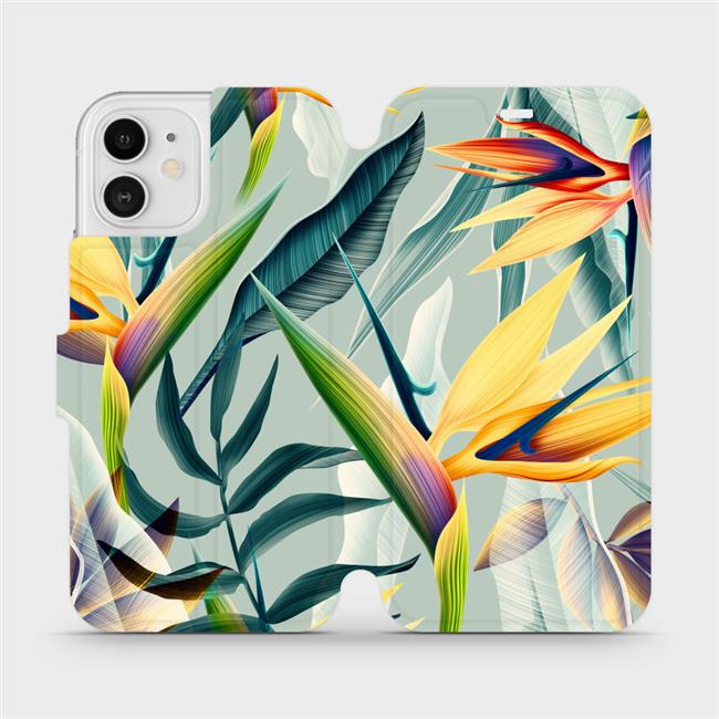 Flipové pouzdro Mobiwear - Apple iPhone 12 - MC02S Žluté velké květy a zelené listy