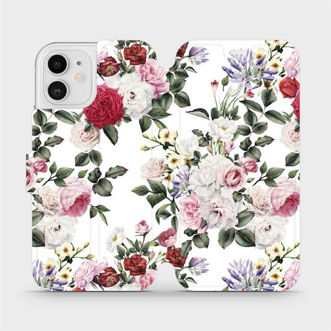 Flipové pouzdro Mobiwear - Apple iPhone 12 - MD01S Růže na bílé