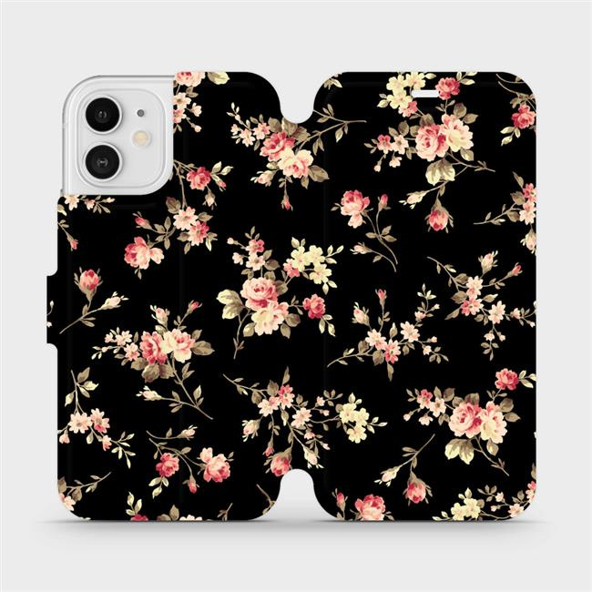 Flipové pouzdro Mobiwear - Apple iPhone 12 - VD02S Květy na černé
