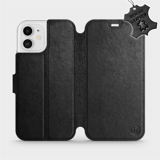 Kožené flip pouzdro Mobiwear - Apple iPhone 12 - Černé - VÝPRODEJ