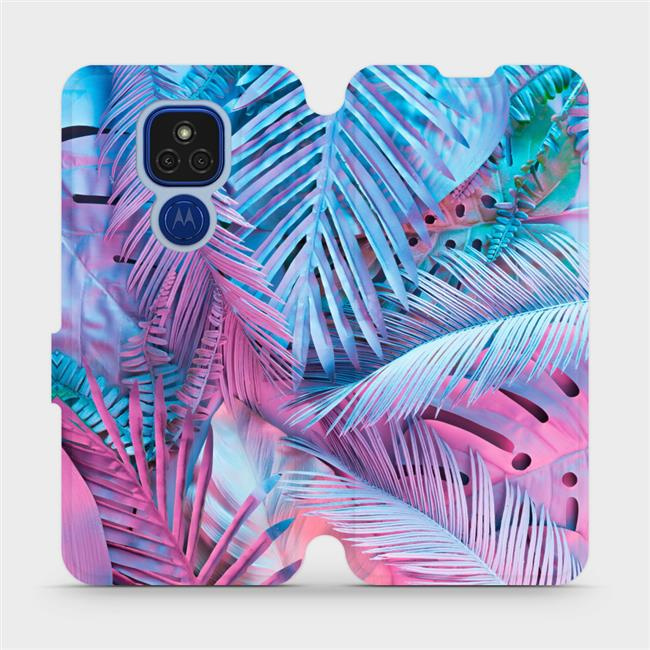 Flipové pouzdro Mobiwear - Motorola Moto E7 Plus - MG10S Fialové a modré listy