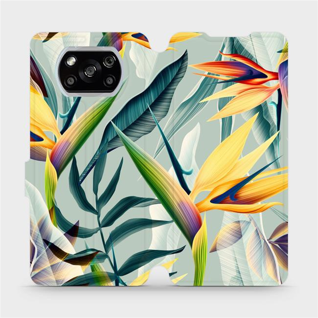 Flipové pouzdro Mobiwear - Xiaomi POCO X3 NFC - MC02S Žluté velké květy a zelené listy