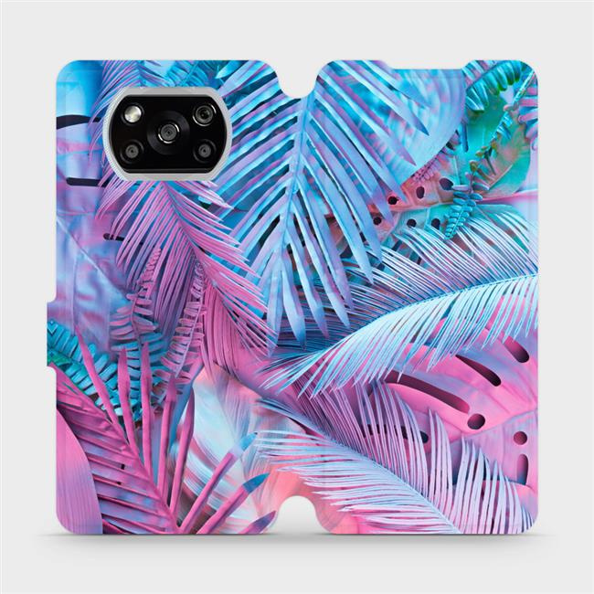 Flipové pouzdro Mobiwear - Xiaomi POCO X3 NFC - MG10S Fialové a modré listy