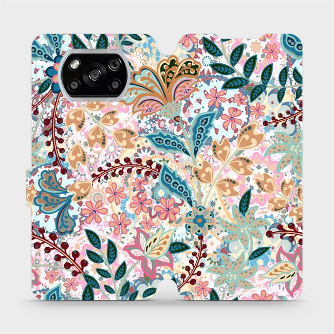 Flipové pouzdro Mobiwear - Xiaomi POCO X3 NFC - MX04S Spletité kvítky a listy