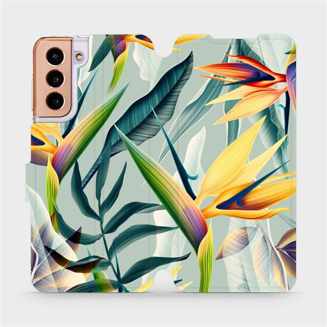 Flipové pouzdro Mobiwear - Samsung Galaxy S21 5G - MC02S Žluté velké květy a zelené listy