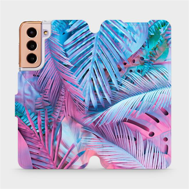 Flipové pouzdro Mobiwear - Samsung Galaxy S21 5G - MG10S Fialové a modré listy