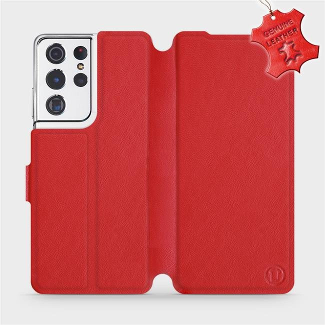 Kožené flip pouzdro Mobiwear - Samsung Galaxy S21 Ultra 5G - Červené