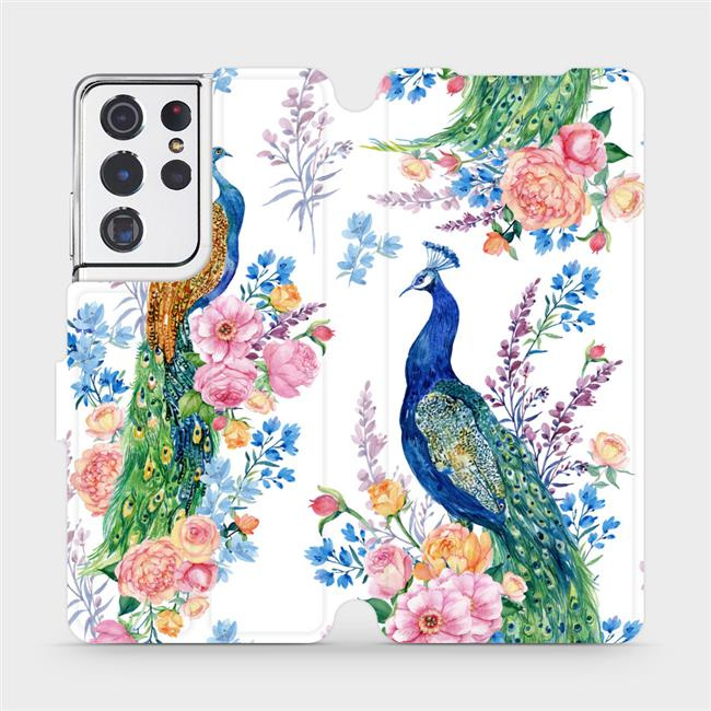 Flipové pouzdro Mobiwear - Samsung Galaxy S21 Ultra 5G - MX08S Pávi