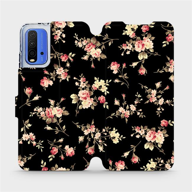 Flipové pouzdro Mobiwear - Xiaomi Redmi 9T - VD02S Květy na černé